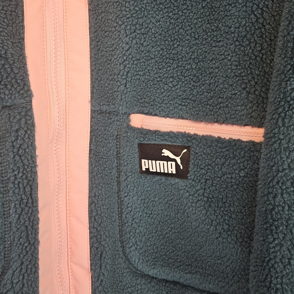 Puma Women's Teddy Jacket in Dark Teal and Light Pink - Picture 4 of 14